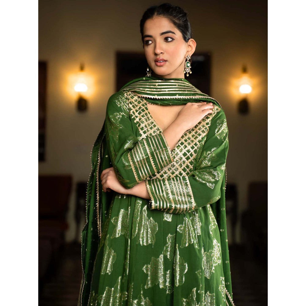 Naseebo Mystic Green Anarkali with Pant and Dupatta (Set of 3)