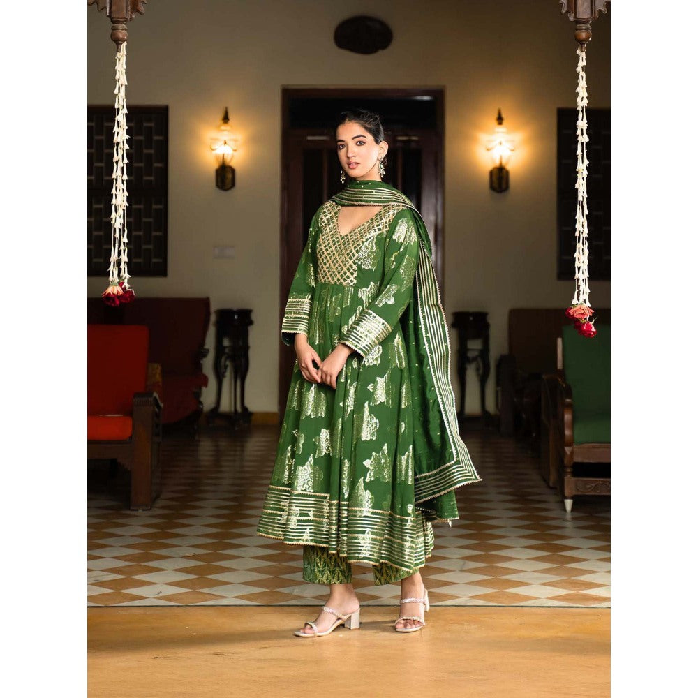 Naseebo Mystic Green Anarkali with Pant and Dupatta (Set of 3)
