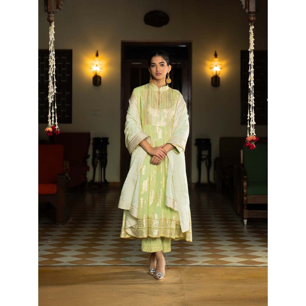 Naseebo Mint Green Grace Anarkali with Pant and Dupatta (Set of 3)