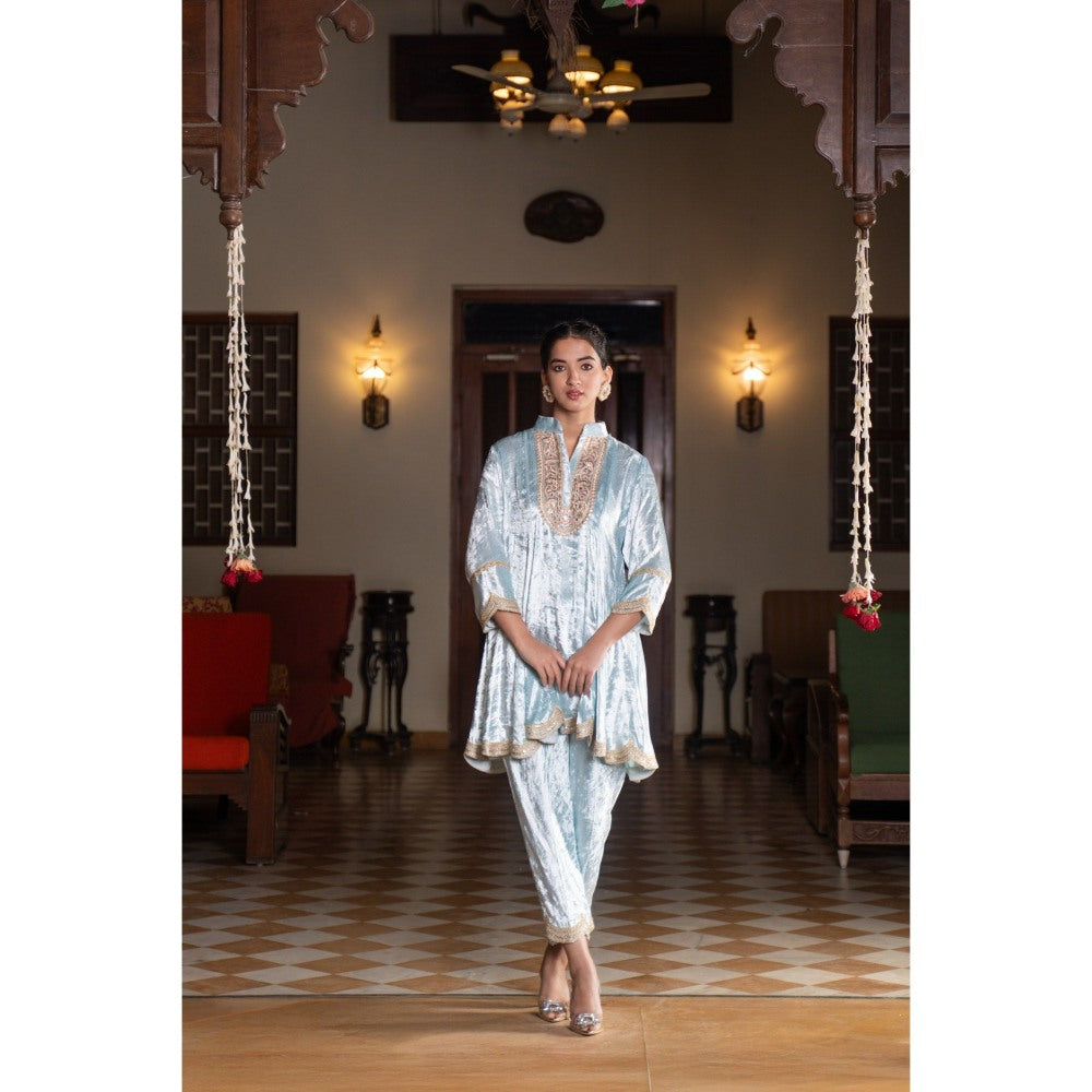 Naseebo Sky Blue Dream Velvet Co-Ord (Set of 2)