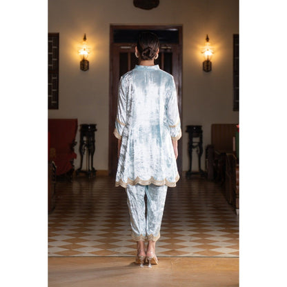 Naseebo Sky Blue Dream Velvet Co-Ord (Set of 2)