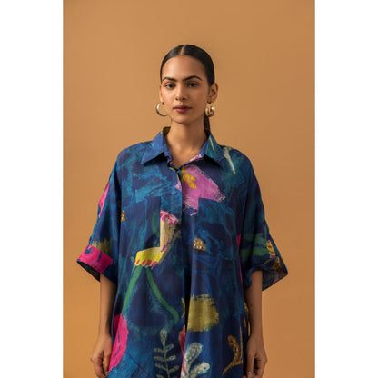Naseebo Midnight Canvas Muslin Kurta with Pant - Blue