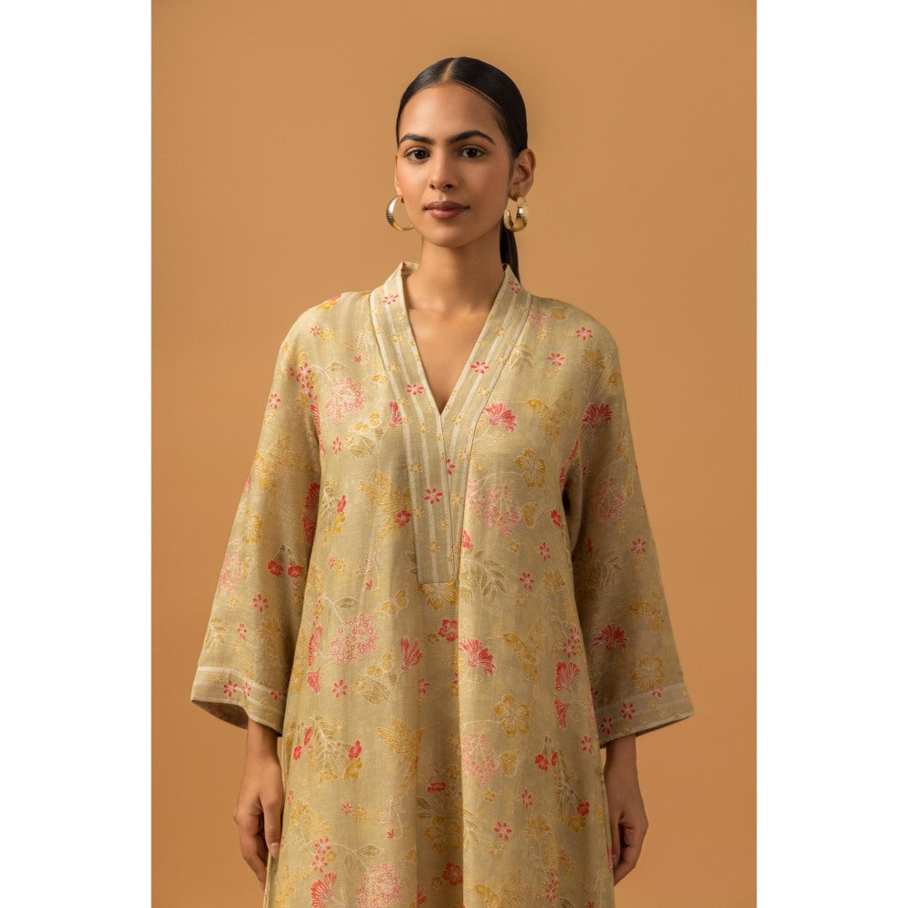 Naseebo Sandalwood Flora Linen Premium Co-Ord Set - Beige