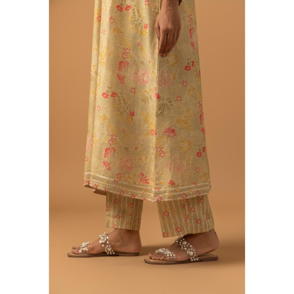 Naseebo Sandalwood Flora Linen Premium Co-Ord Set - Beige