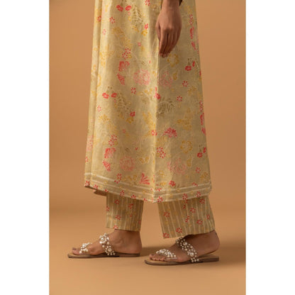 Naseebo Sandalwood Flora Linen Premium Co-Ord Set - Beige