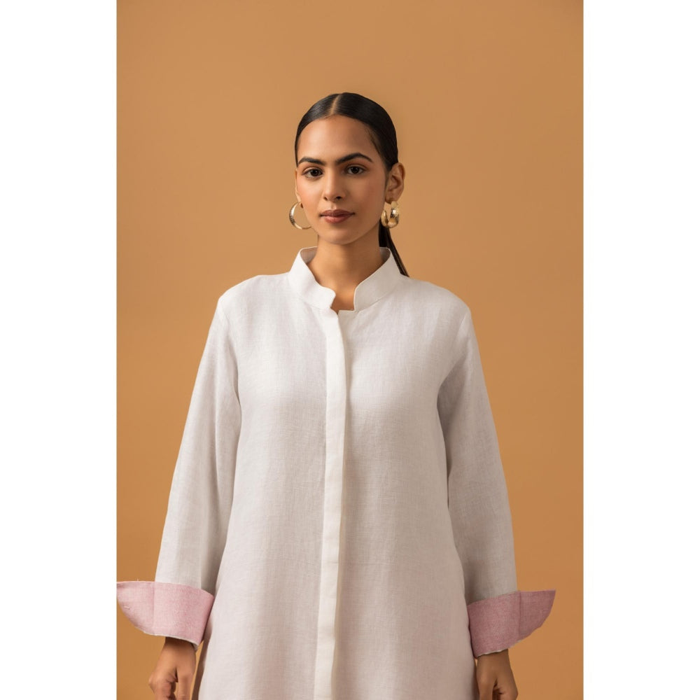 Naseebo White Lotus Dream Linen Premium Kurta with Pant