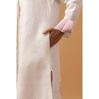 Naseebo White Lotus Dream Linen Premium Kurta with Pant
