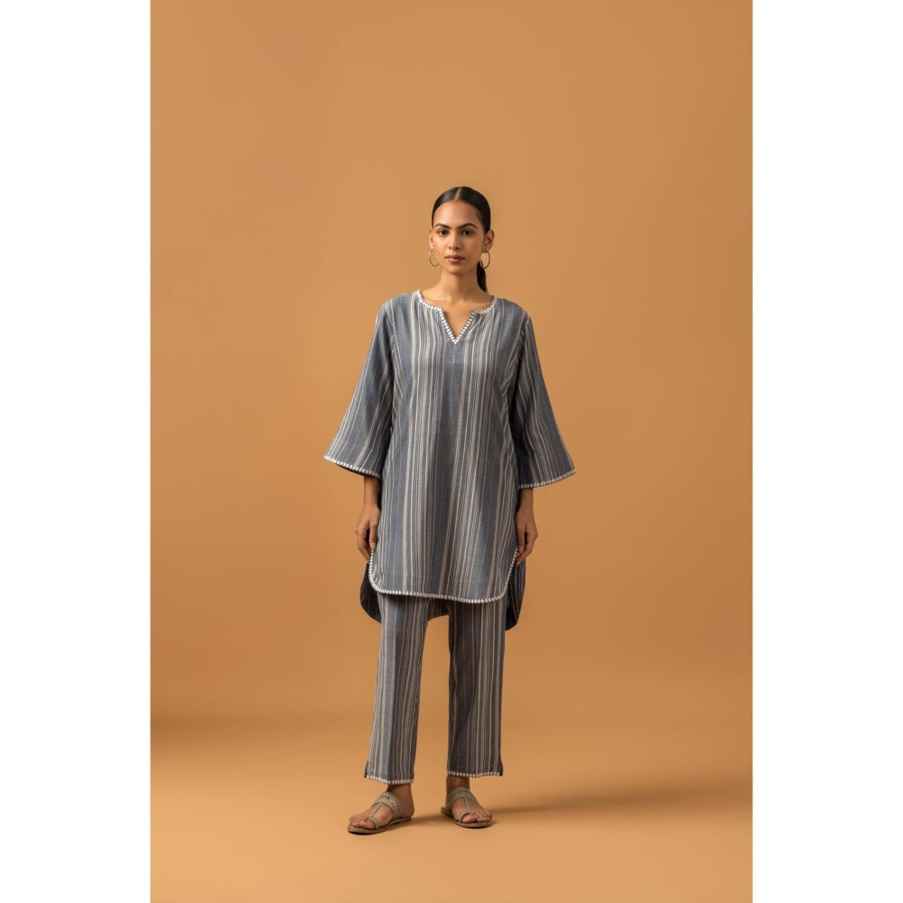Naseebo Graphite Stripe Linen Premium Kurta with Pant - Grey
