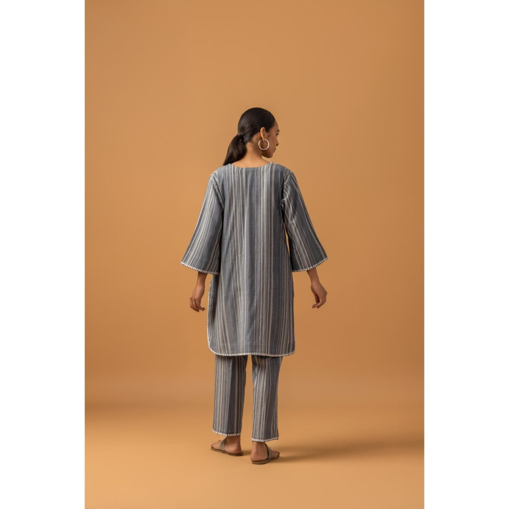 Naseebo Graphite Stripe Linen Premium Kurta with Pant - Grey