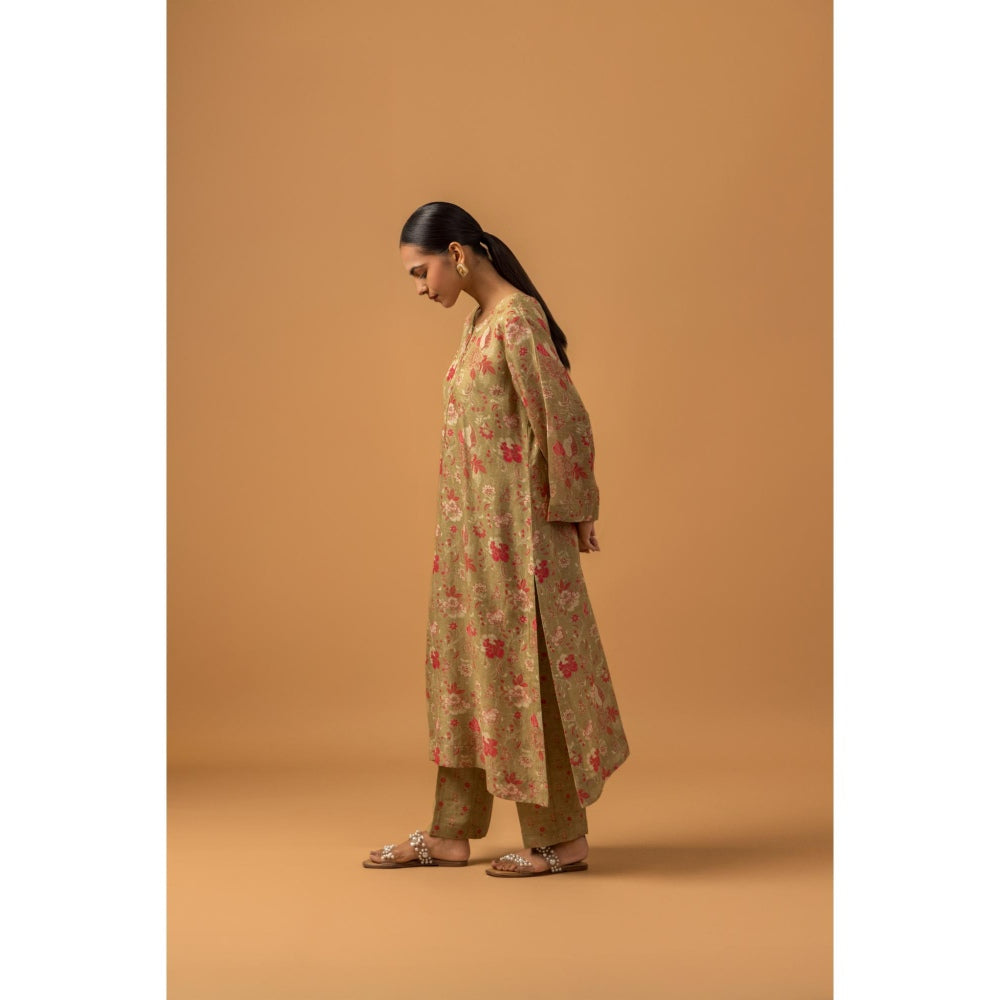 Naseebo Amber Floral Linen Premium Co-Ord Set - Beige