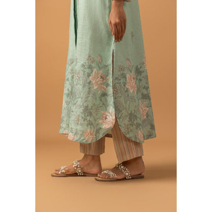 Naseebo Mint Blush Linen Premium Kurta with Pant - Blue