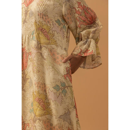 Naseebo Golden Whispers Linen Premium Kurta with Pant - Beige
