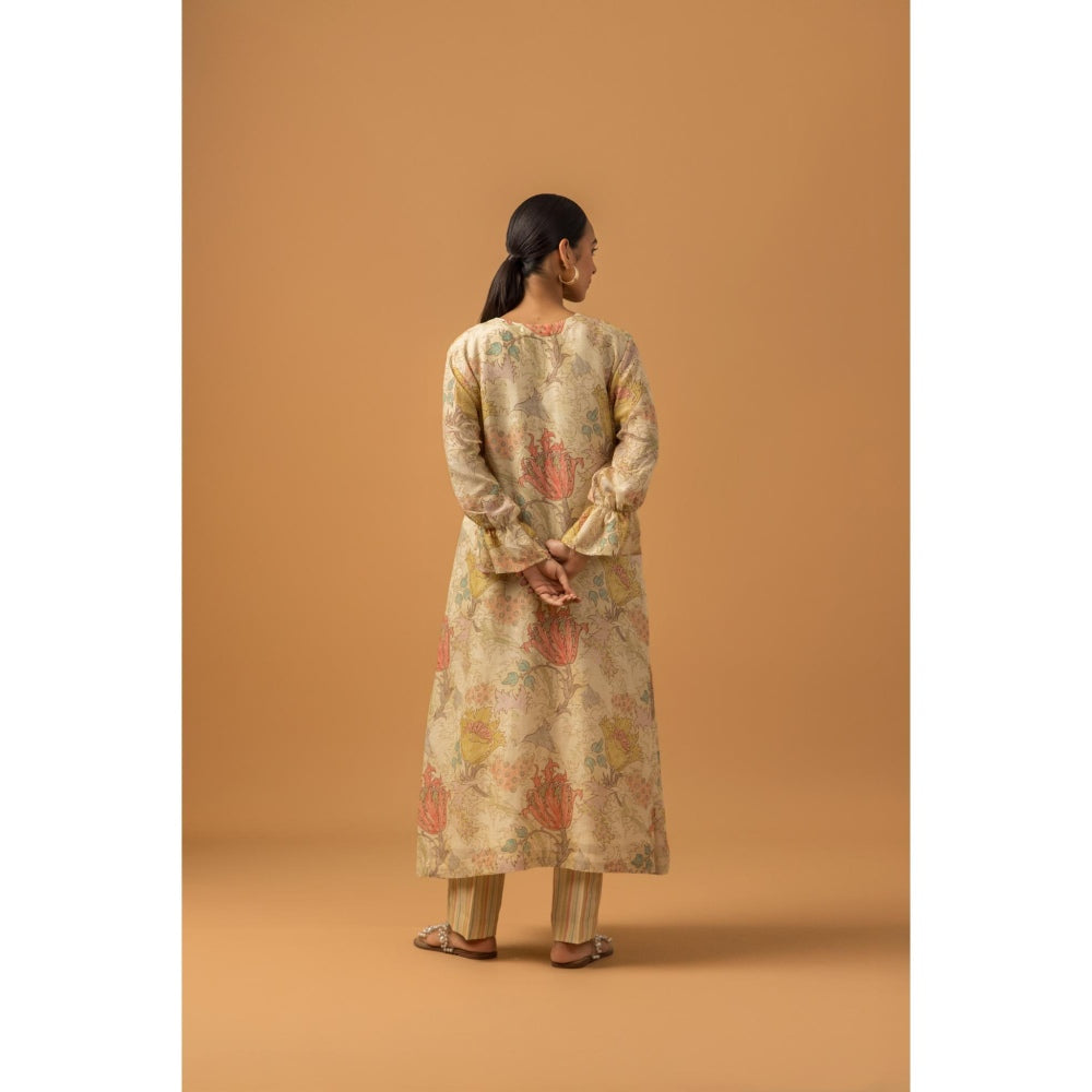Naseebo Golden Whispers Linen Premium Kurta with Pant - Beige