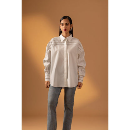 Naseebo White Moonlit Essence Lace Shirt