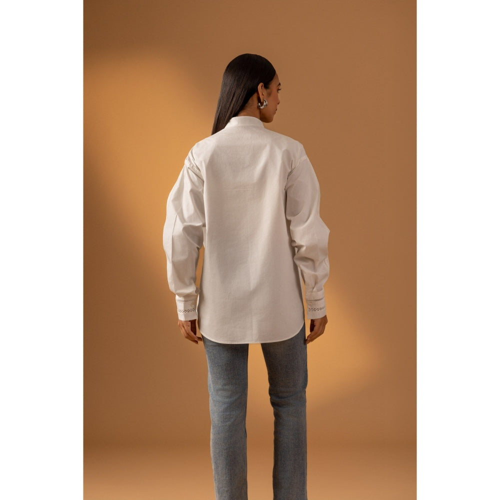 Naseebo White Moonlit Essence Lace Shirt
