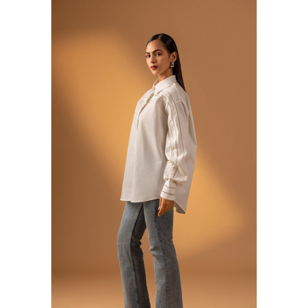 Naseebo White Moonlit Essence Lace Shirt