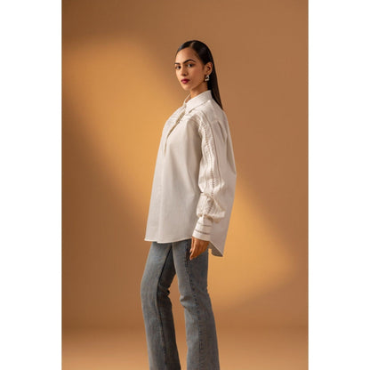 Naseebo White Moonlit Essence Lace Shirt