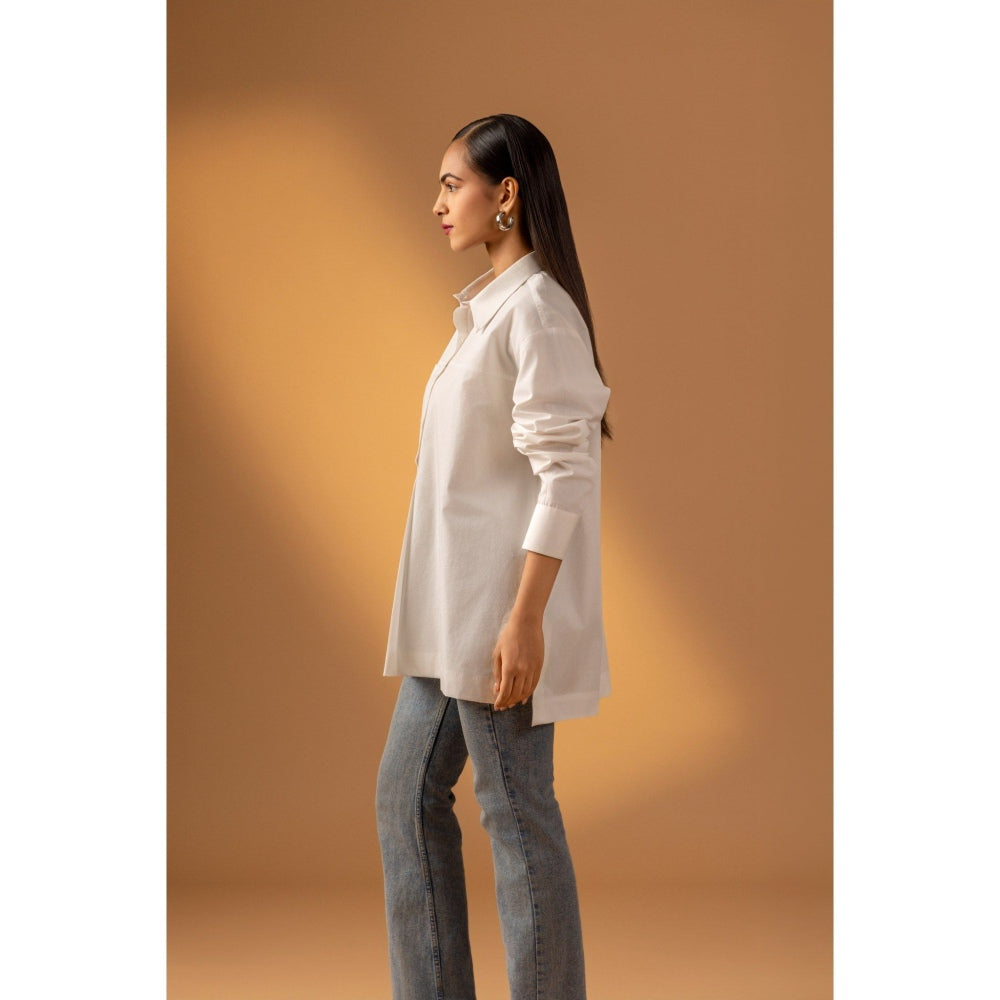 Naseebo White Pearl Whisper Cotton Poplin Shirt