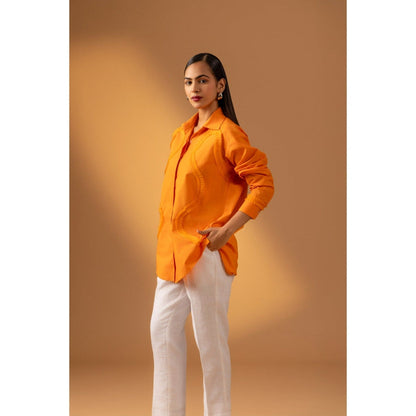 Naseebo Orange Tangerine Flame Lace Shirt