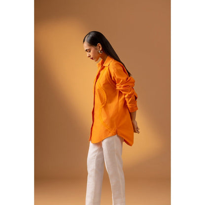 Naseebo Orange Tangerine Flame Lace Shirt