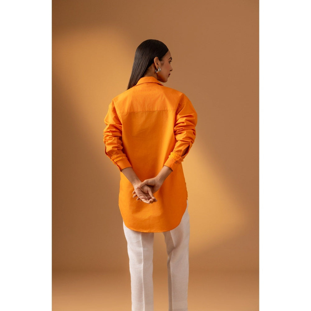 Naseebo Orange Tangerine Flame Lace Shirt