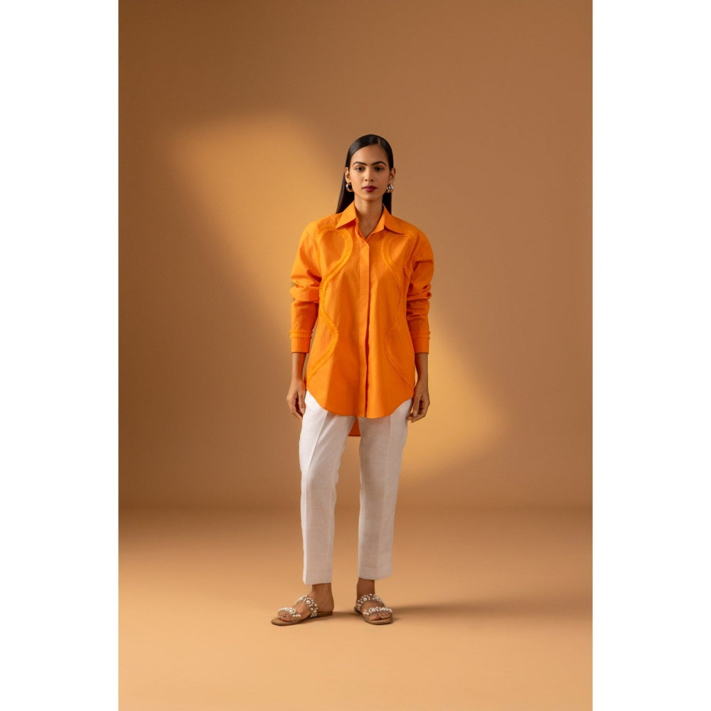 Naseebo Orange Tangerine Flame Lace Shirt