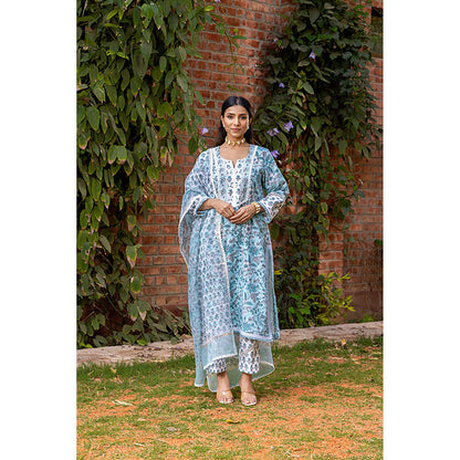 Naseebo Blue Mist Kurta With Pant And Dupatta