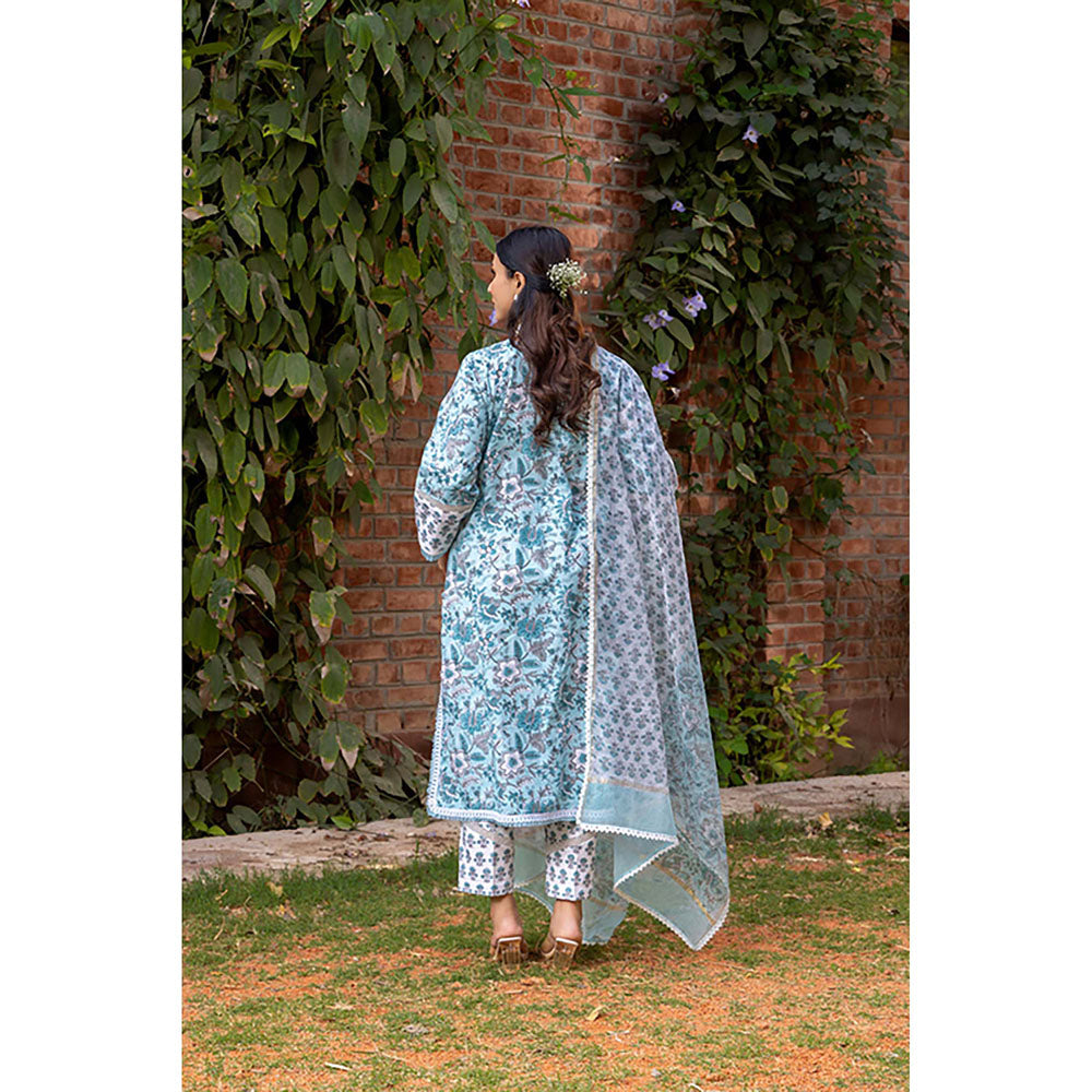 Naseebo Blue Mist Kurta With Pant And Dupatta