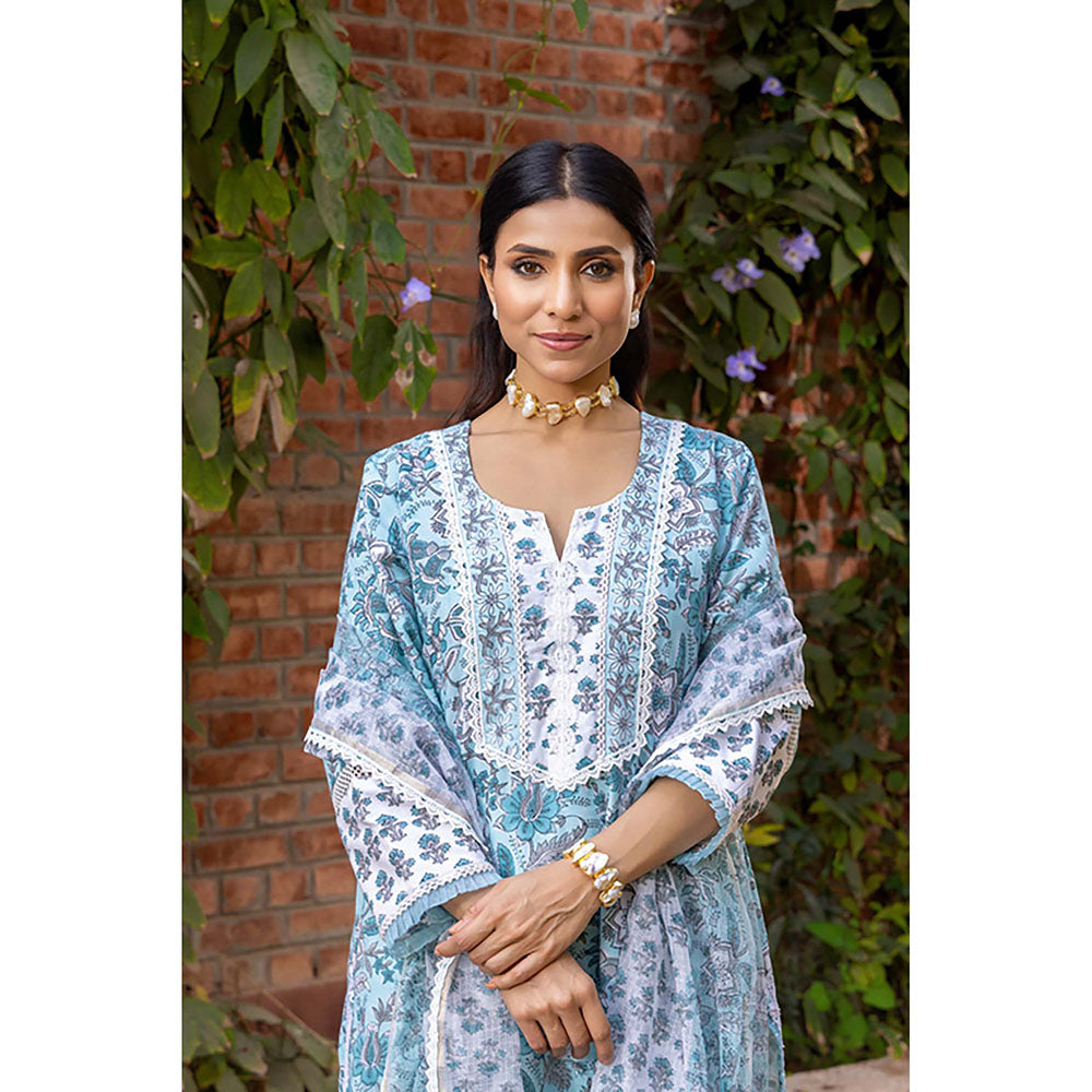 Naseebo Blue Mist Kurta With Pant And Dupatta