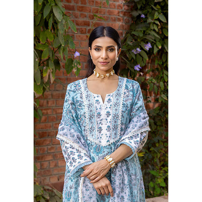 Naseebo Blue Mist Kurta With Pant And Dupatta