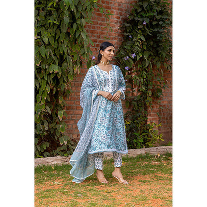 Naseebo Blue Mist Kurta With Pant And Dupatta