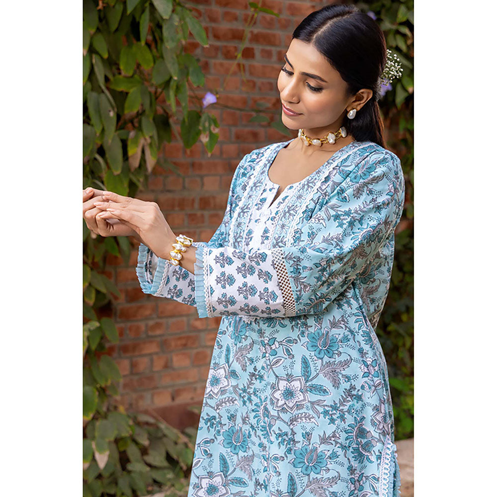 Naseebo Blue Mist Kurta With Pant And Dupatta