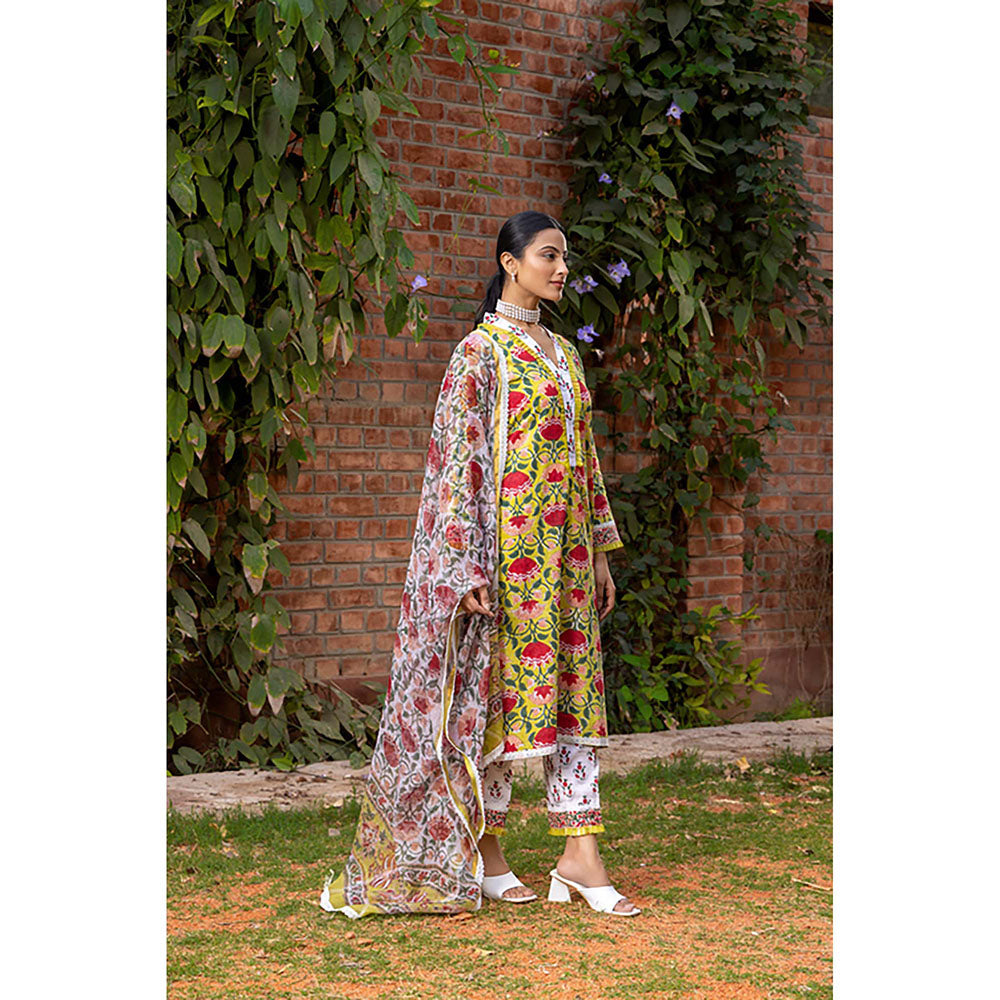 Naseebo Spring Yellow Glow Kurta And Pant With Dupatta Set
