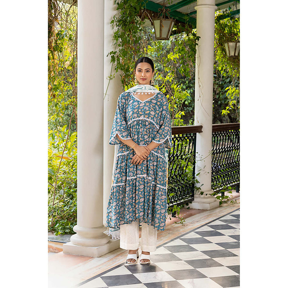 Naseebo Teal Whisper Kurta With Pant And Dupatta