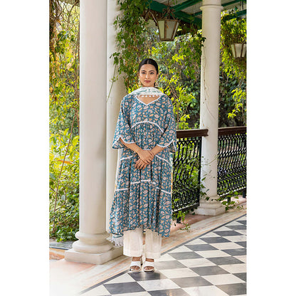Naseebo Teal Whisper Kurta With Pant And Dupatta