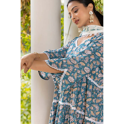 Naseebo Teal Whisper Kurta With Pant And Dupatta