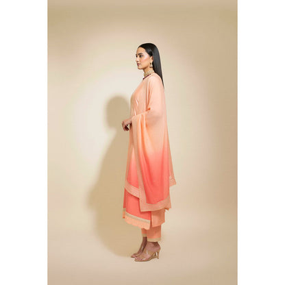 Naseebo Womens Chanderi Embroidered Peach Kurta with Pant and Dupatta