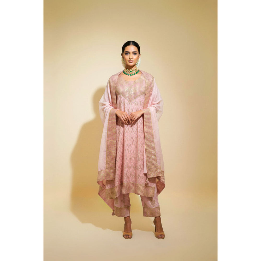 Naseebo Womens Linen Embroidered Mauve Kurta with Pant and Dupatta