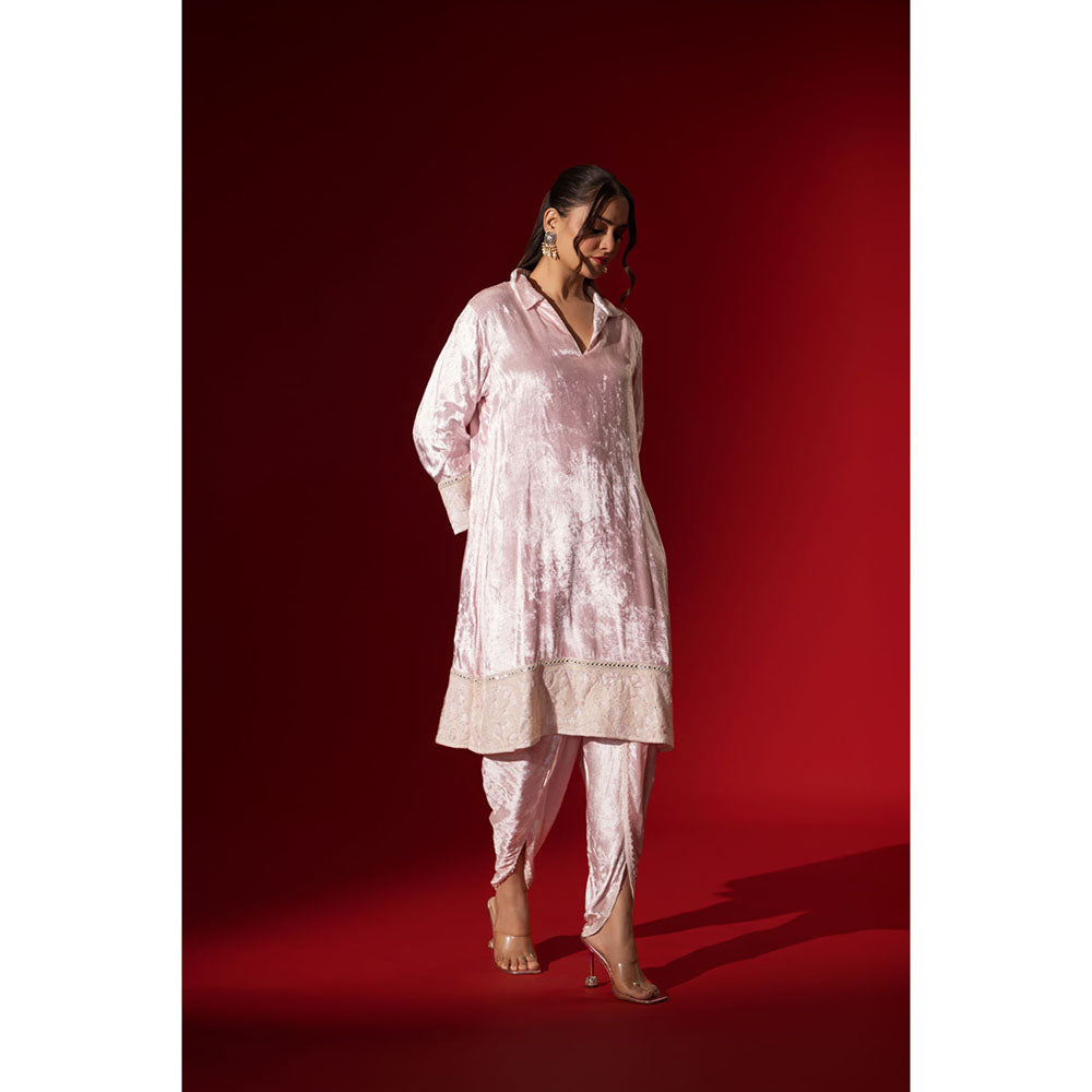 Naseebo Champagne Pink Velvet Radiance Kurta and Dhoti