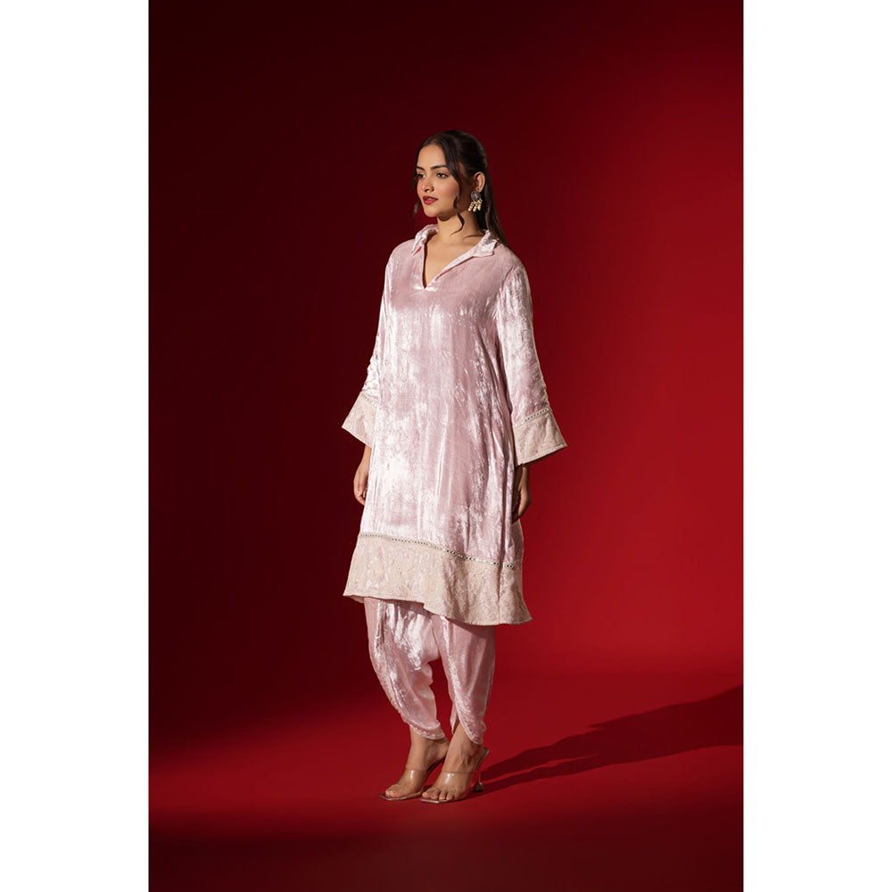 Naseebo Champagne Pink Velvet Radiance Kurta and Dhoti