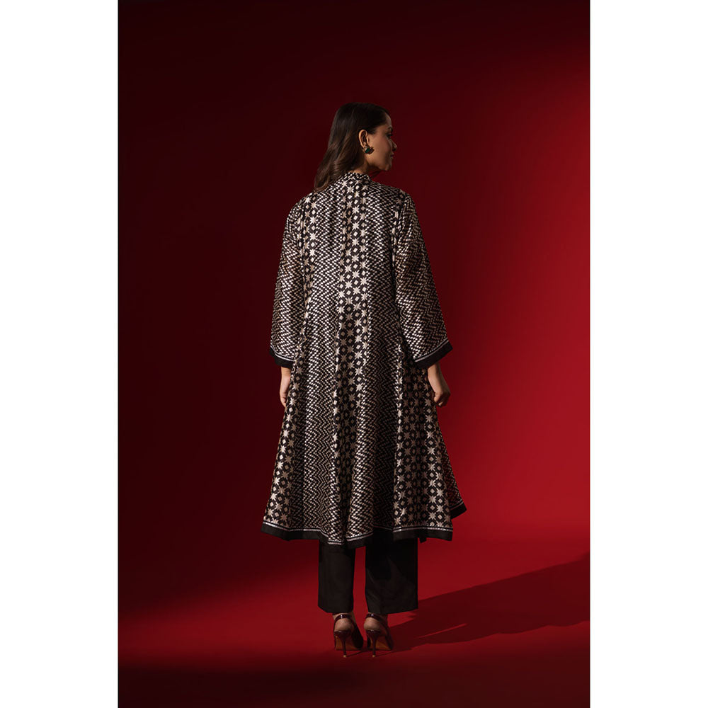 Naseebo Ebony Black Silk Embroidery Anarkali Kurta and Pant