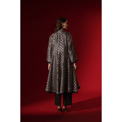 Naseebo Ebony Black Silk Embroidery Anarkali Kurta and Pant