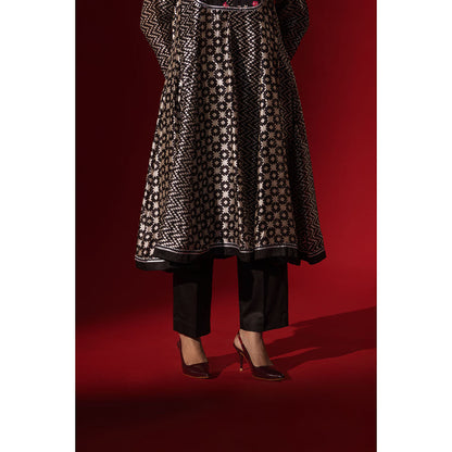 Naseebo Ebony Black Silk Embroidery Anarkali Kurta and Pant