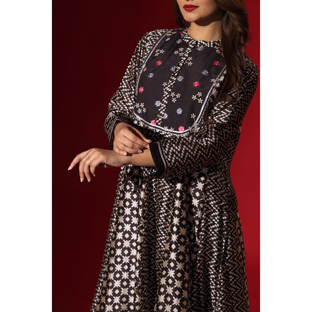 Naseebo Ebony Black Silk Embroidery Anarkali Kurta and Pant