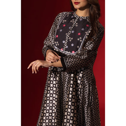Naseebo Ebony Black Silk Embroidery Anarkali Kurta and Pant