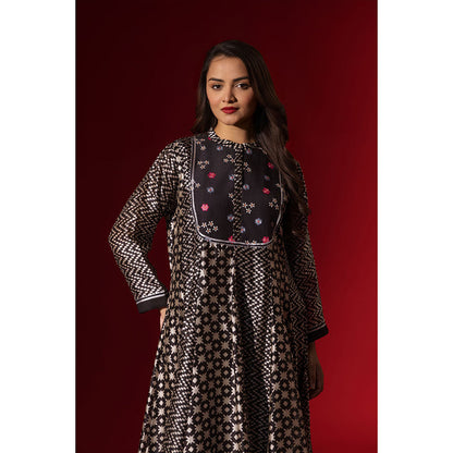 Naseebo Ebony Black Silk Embroidery Anarkali Kurta and Pant