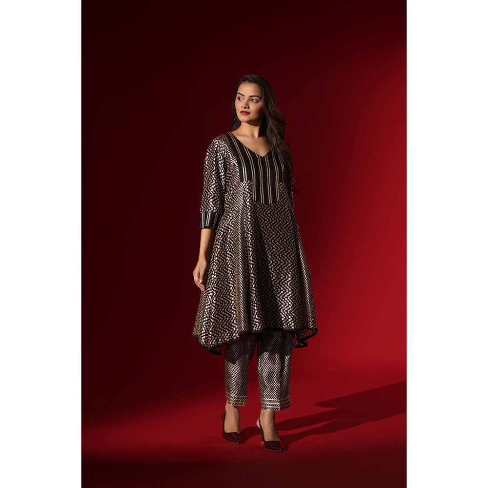Naseebo Ebony Black Silk Anarkali Kurta and Pant