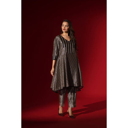 Naseebo Ebony Black Silk Anarkali Kurta and Pant