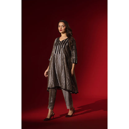 Naseebo Ebony Black Silk Anarkali Kurta and Pant