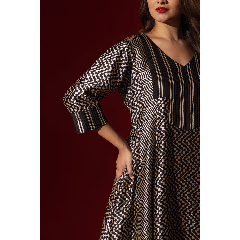 Naseebo Ebony Black Silk Anarkali Kurta and Pant